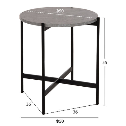 Side Table Hm9589.02 Mdf Grey Marble-black Metal Base Φ50x55hcm.