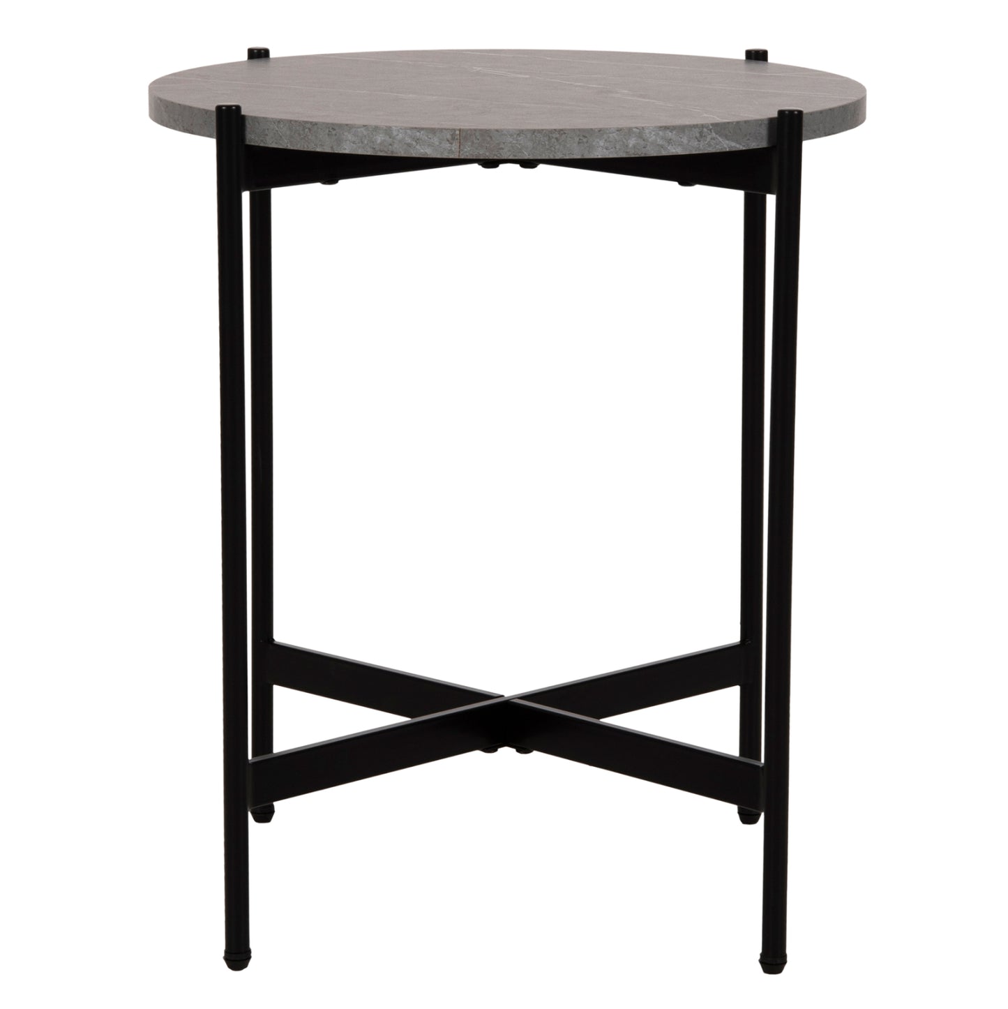 Side Table Hm9589.02 Mdf Grey Marble-black Metal Base Φ50x55hcm.
