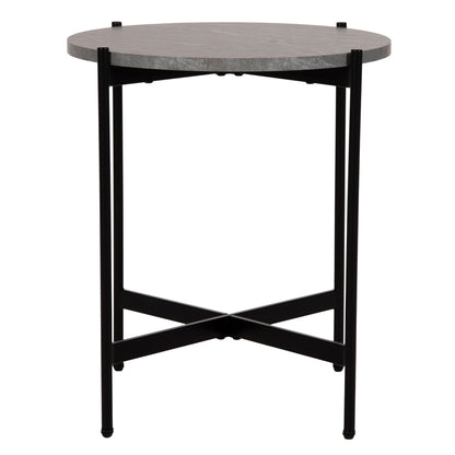 Side Table Hm9589.02 Mdf Grey Marble-black Metal Base Φ50x55hcm.