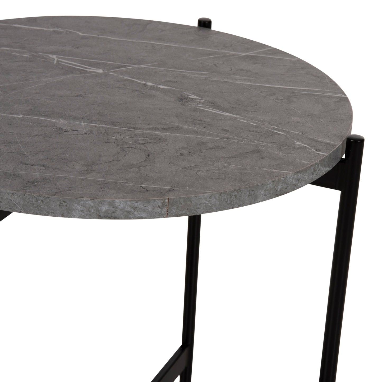 Side Table Hm9589.02 Mdf Grey Marble-black Metal Base Φ50x55hcm.