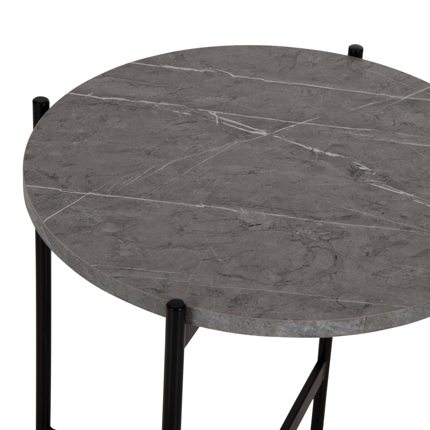 Side Table Hm9589.02 Mdf Grey Marble-black Metal Base Φ50x55hcm.