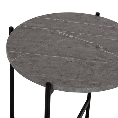 Side Table Hm9589.02 Mdf Grey Marble-black Metal Base Φ50x55hcm.