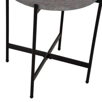 Side Table Hm9589.02 Mdf Grey Marble-black Metal Base Φ50x55hcm.