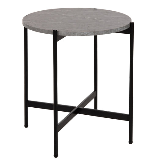 Side Table Hm9589.02 Mdf Grey Marble-black Metal Base Φ50x55hcm.