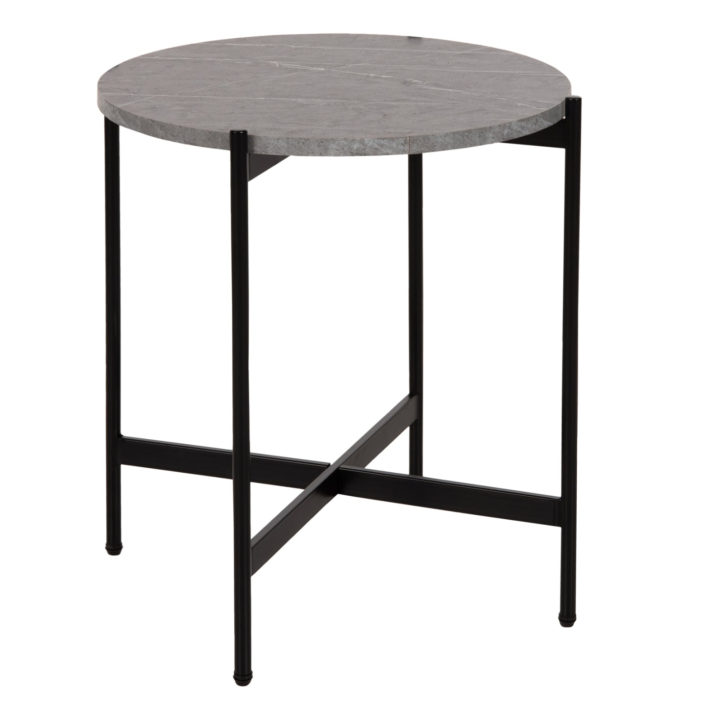 Side Table Hm9589.02 Mdf Grey Marble-black Metal Base Φ50x55hcm.