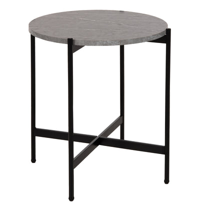 Side Table Hm9589.02 Mdf Grey Marble-black Metal Base Φ50x55hcm.