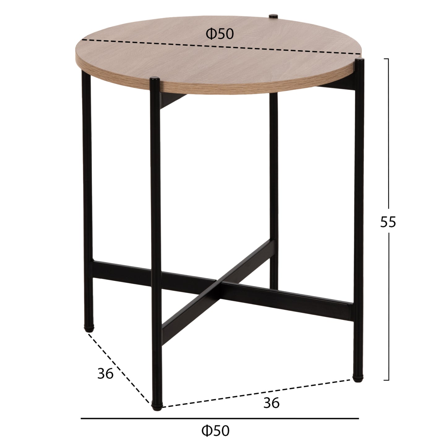 Side Table Hm9589.03 Mdf Sonoma-black Metal Base Φ50x55hcm.