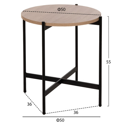 Side Table Hm9589.03 Mdf Sonoma-black Metal Base Φ50x55hcm.