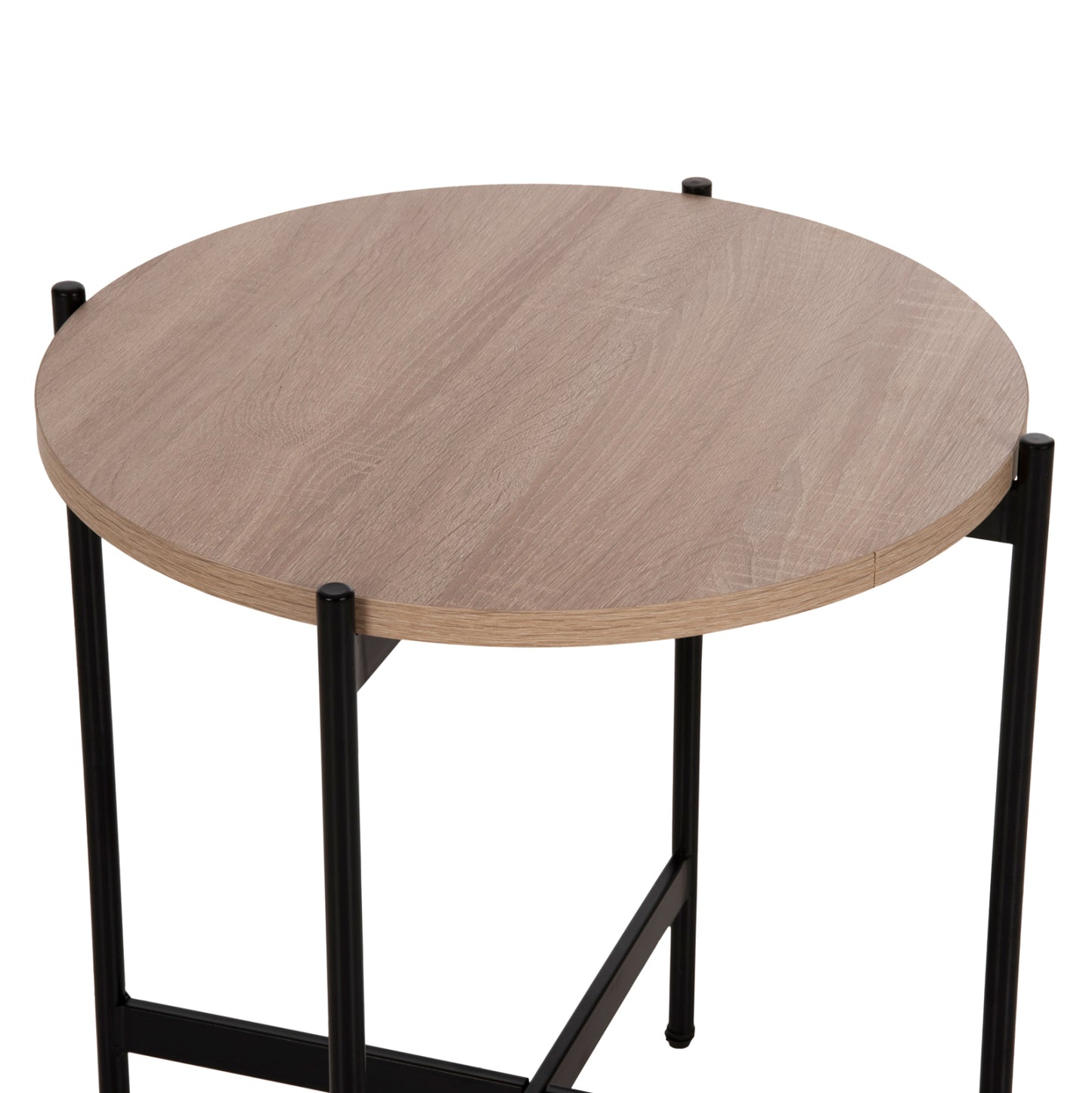 Side Table Hm9589.03 Mdf Sonoma-black Metal Base Φ50x55hcm.