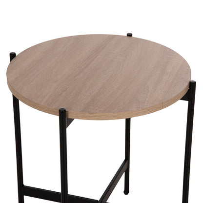 Side Table Hm9589.03 Mdf Sonoma-black Metal Base Φ50x55hcm.