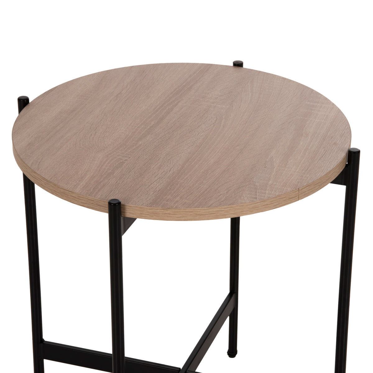Side Table Hm9589.03 Mdf Sonoma-black Metal Base Φ50x55hcm.