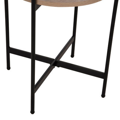 Side Table Hm9589.03 Mdf Sonoma-black Metal Base Φ50x55hcm.