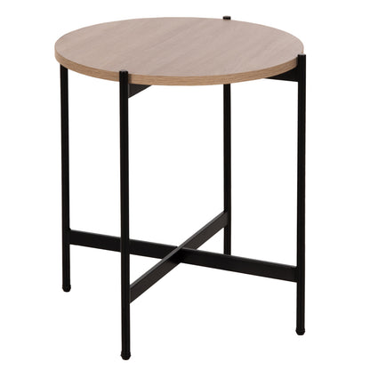Side Table Hm9589.03 Mdf Sonoma-black Metal Base Φ50x55hcm.