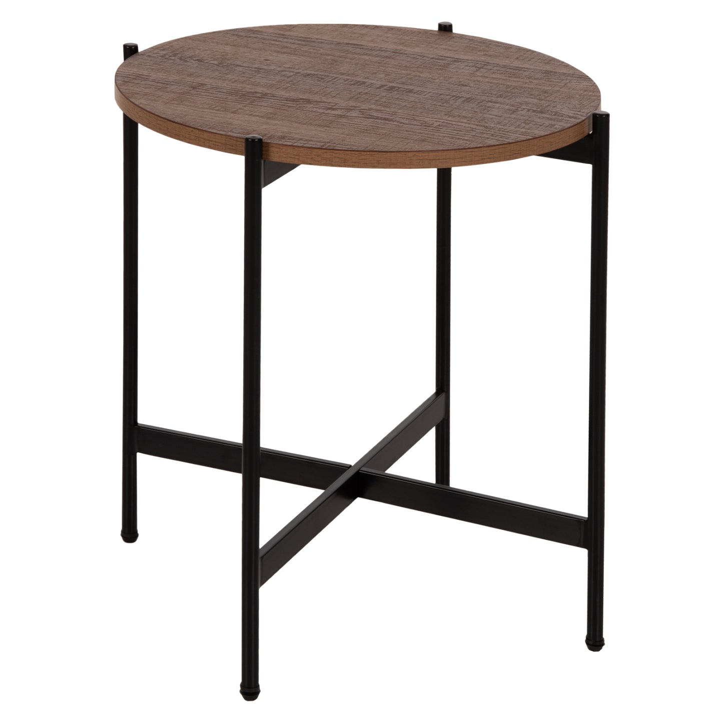 Side Table Hm9589.04 Mdf Walnut-black Metal Base Φ50x55hcm.