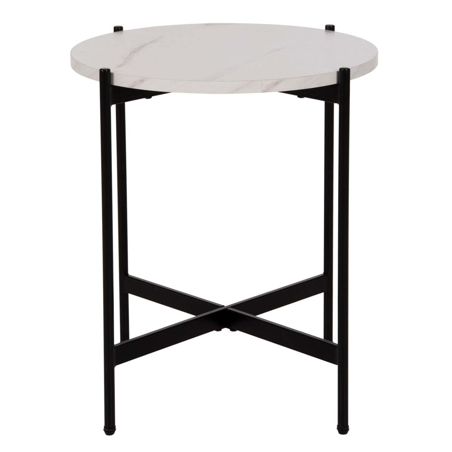 Side Table Hm9589.05 Mdf White Marble-black Metal Base Φ50x55hcm.