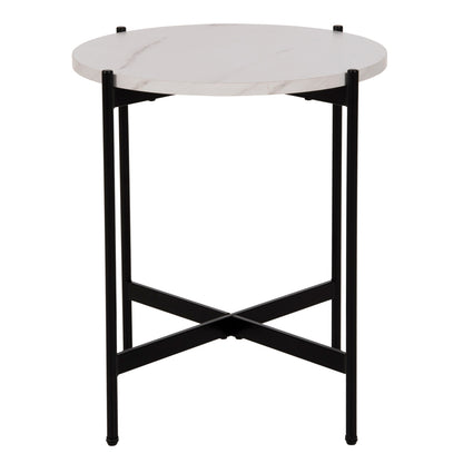 Side Table Hm9589.05 Mdf White Marble-black Metal Base Φ50x55hcm.
