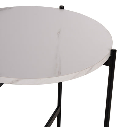 Side Table Hm9589.05 Mdf White Marble-black Metal Base Φ50x55hcm.
