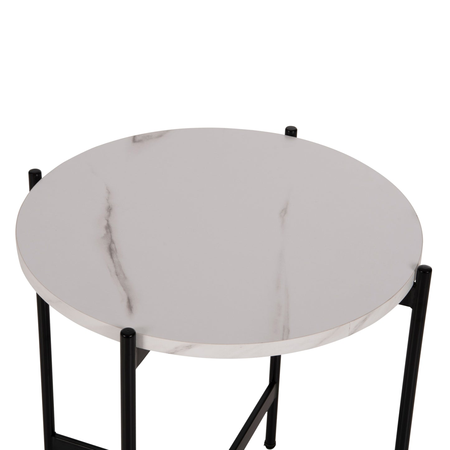 Side Table Hm9589.05 Mdf White Marble-black Metal Base Φ50x55hcm.