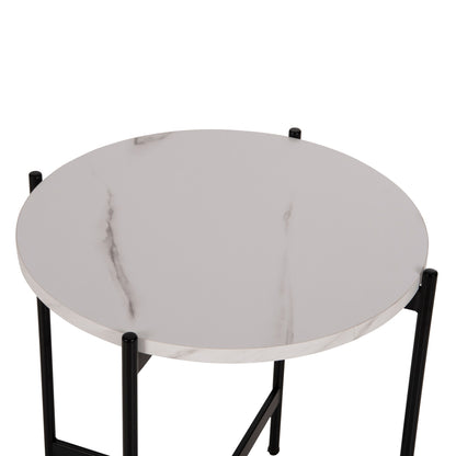 Side Table Hm9589.05 Mdf White Marble-black Metal Base Φ50x55hcm.