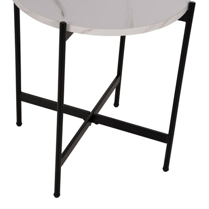 Side Table Hm9589.05 Mdf White Marble-black Metal Base Φ50x55hcm.