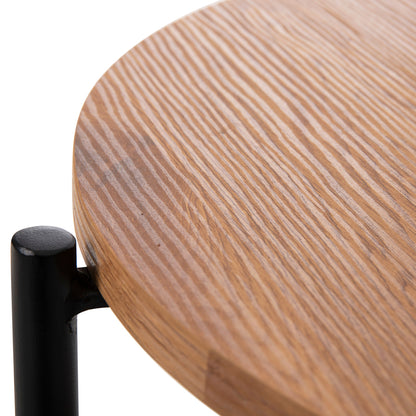 Side Table Sylo Hm9618.01 Mdf In Natural Color-black Metal Frame Φ44x66hcm.