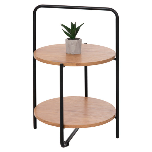 Side Table Sylo Hm9618.01 Mdf In Natural Color-black Metal Frame Φ44x66hcm.