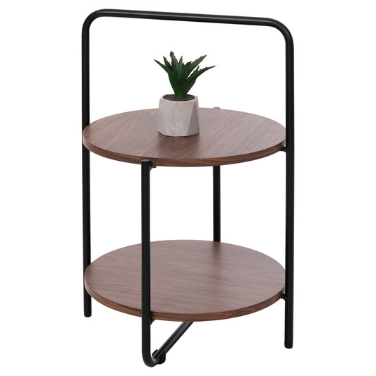 Side Table Sylo Hm9618.02 Mdf In Walnut Color-black Metal Frame Φ44x66hcm.