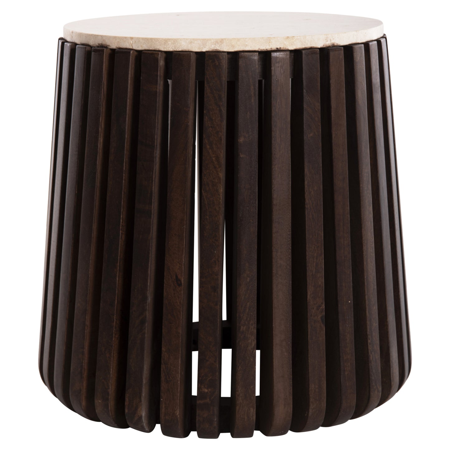 Side Table Krest Hm9711 Acacia Wood In Light Brown-white Travertine Φ50x50hcm.