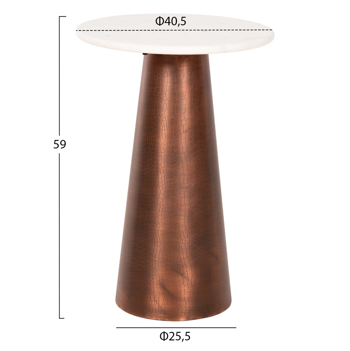 Side Table Round Foden Hm9720 White Marble Top And Metal Base In Dark Copper Color Φ40,5x59hcm.