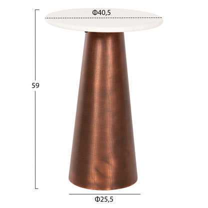 Side Table Round Foden Hm9720 White Marble Top And Metal Base In Dark Copper Color Φ40,5x59hcm.