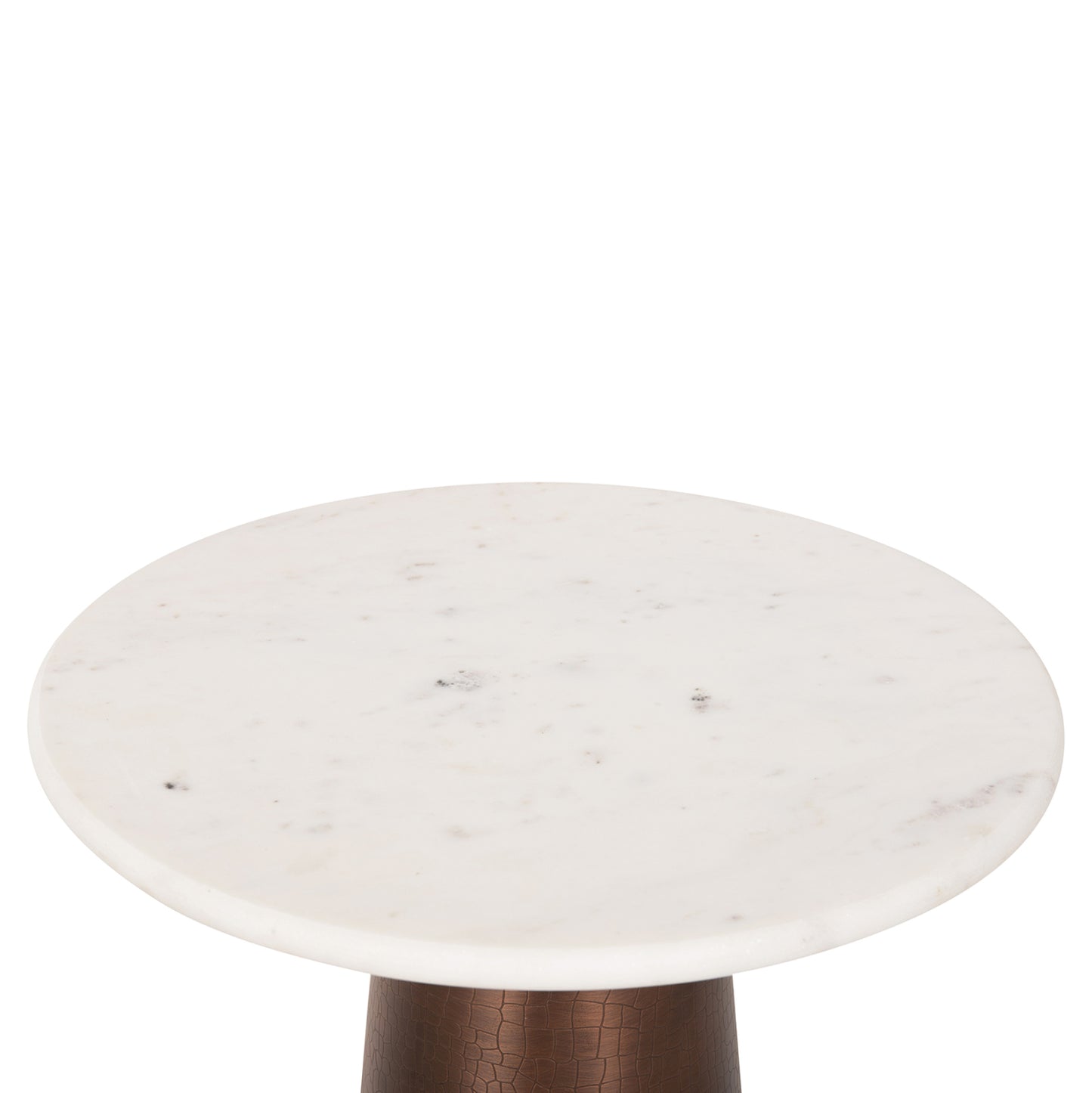 Side Table Round Foden Hm9720 White Marble Top And Metal Base In Dark Copper Color Φ40,5x59hcm.
