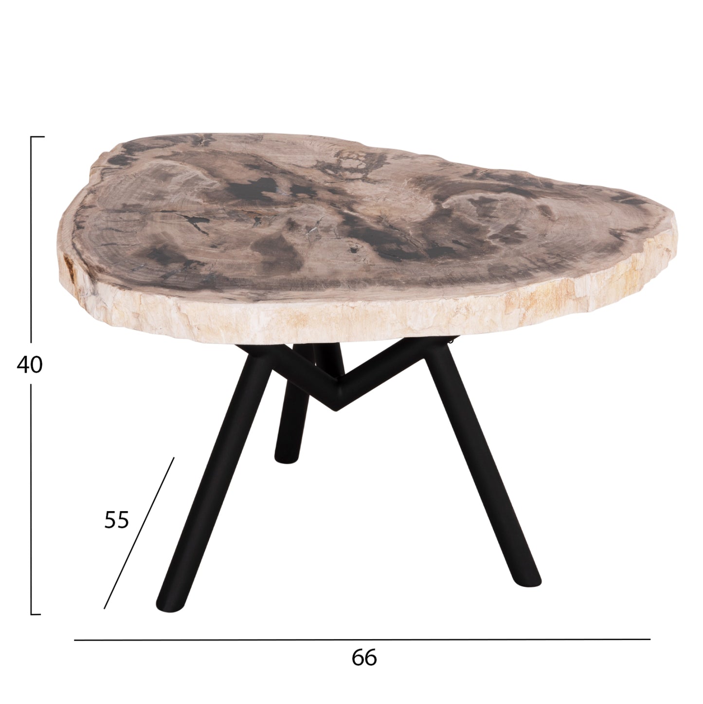 Side Table Saman Hm9931 Metal Black Legs-petrified Wood Look Stone Top 70x55x40hcm.