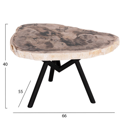 Side Table Saman Hm9931 Metal Black Legs-petrified Wood Look Stone Top 70x55x40hcm.