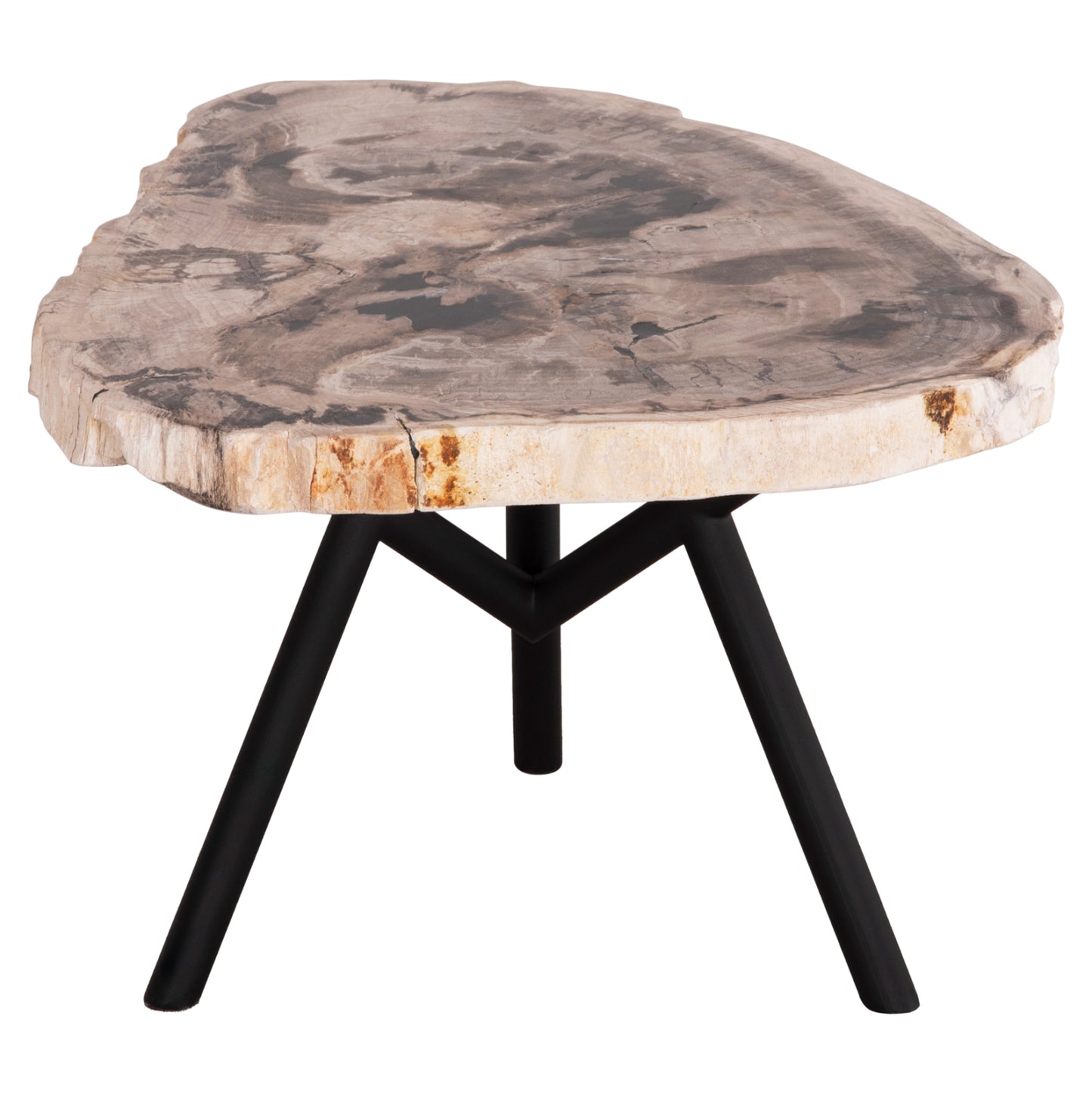 Side Table Saman Hm9931 Metal Black Legs-petrified Wood Look Stone Top 70x55x40hcm.