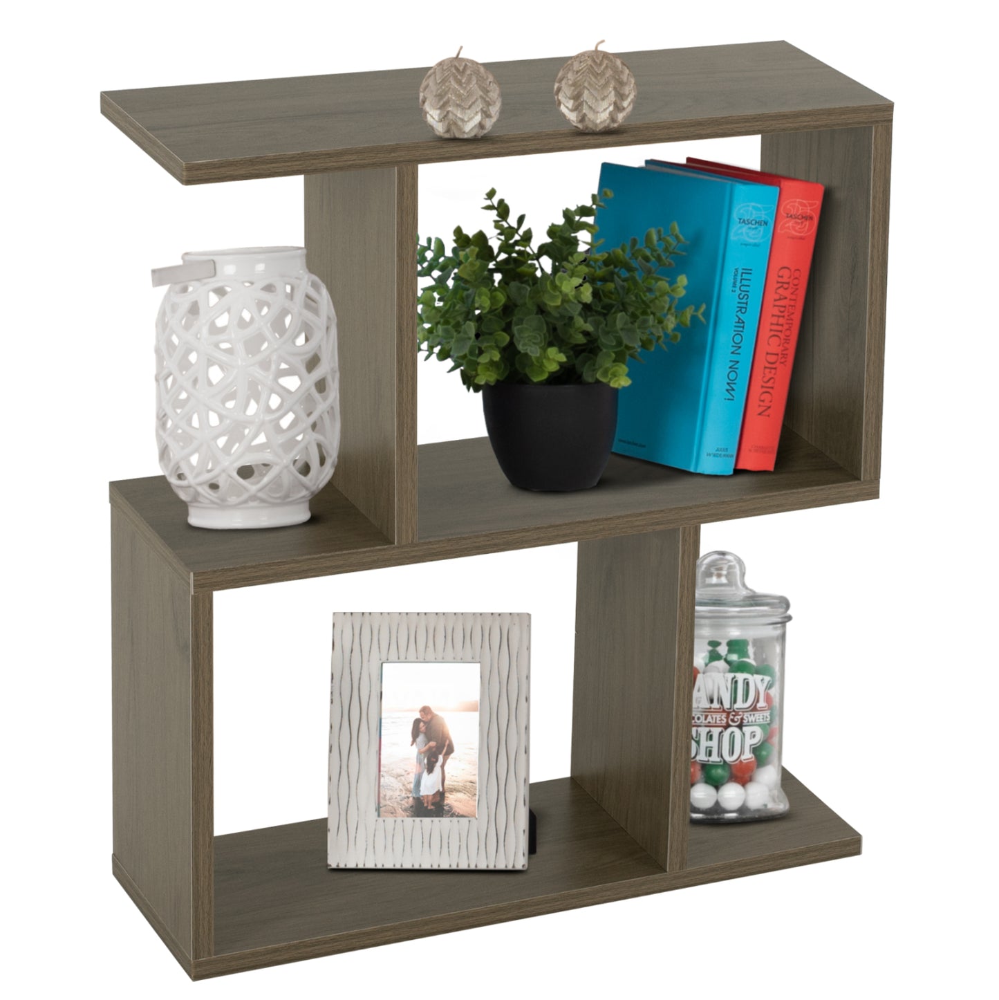 Side Table With Storage Spaces Hm8881.12 Melamine In Olive Grey Color 50x17x56hcm.