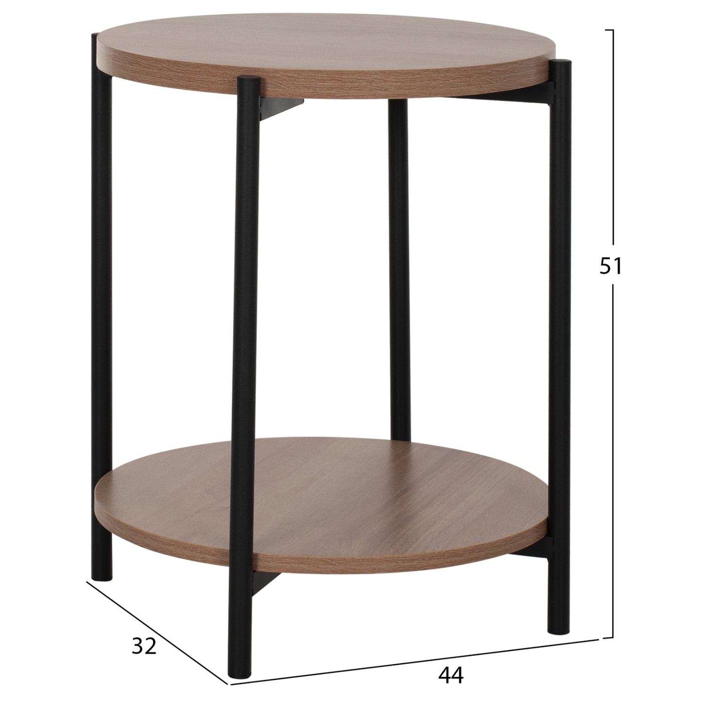 Side Table Ned Hm8754.11 Round Melamine 2 Levels Metal Legs Φ40x52hcm.