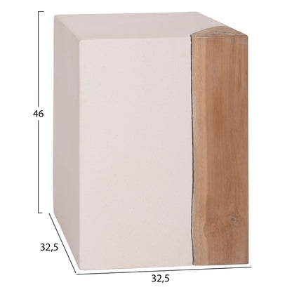 Square Side Table Leia Hm18163.02 Fiber Cement In White--teak Wood 32.5x32.5x46hcm.