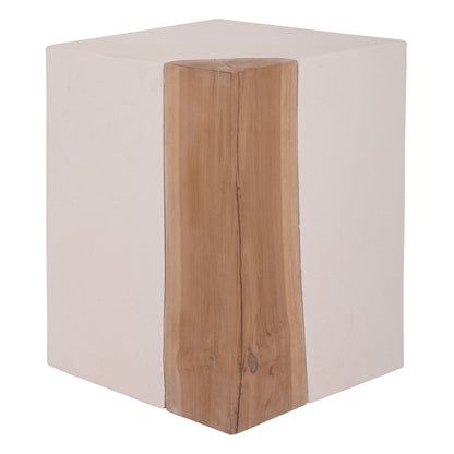 Square Side Table Leia Hm18163.02 Fiber Cement In White--teak Wood 32.5x32.5x46hcm.