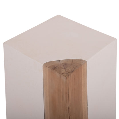 Square Side Table Leia Hm18163.02 Fiber Cement In White--teak Wood 32.5x32.5x46hcm.
