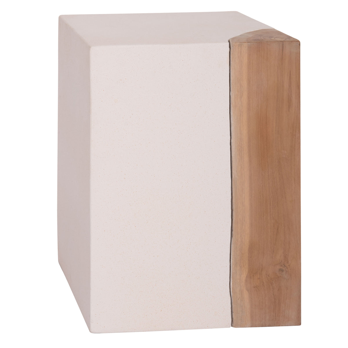 Square Side Table Leia Hm18163.02 Fiber Cement In White--teak Wood 32.5x32.5x46hcm.