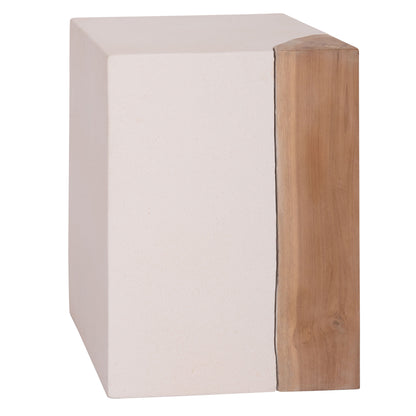 Square Side Table Leia Hm18163.02 Fiber Cement In White--teak Wood 32.5x32.5x46hcm.