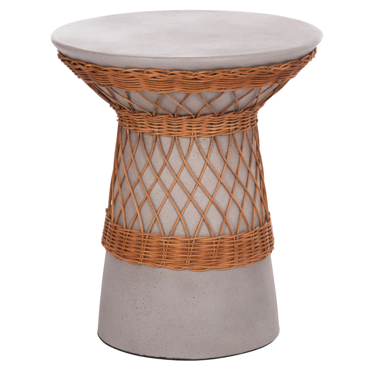 Side Table Round Delia Hm18167.03 Fiber Cement Grey & Rattan Φ40x45hcm.