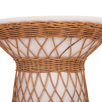 Side Table Round Delia Hm18167.02 Fiber Cement White & Rattan Φ40x45hcm.