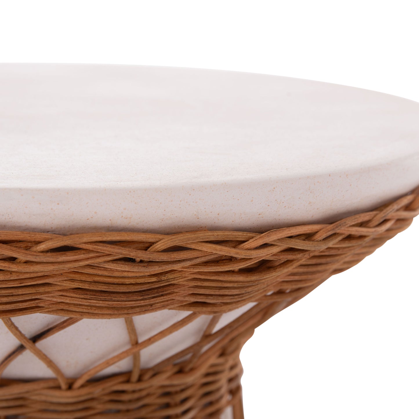 Side Table Round Delia Hm18167.02 Fiber Cement White & Rattan Φ40x45hcm.