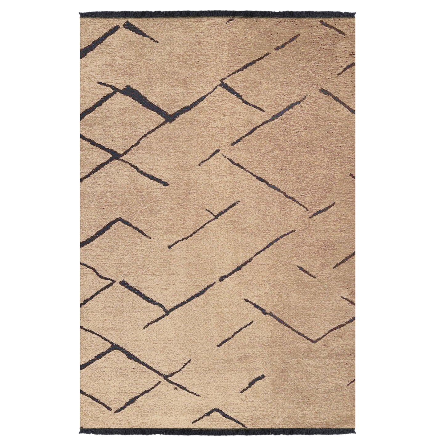 Hm7674.01 160Χ230cm, Light Brown-black Carpet With Self-fringes