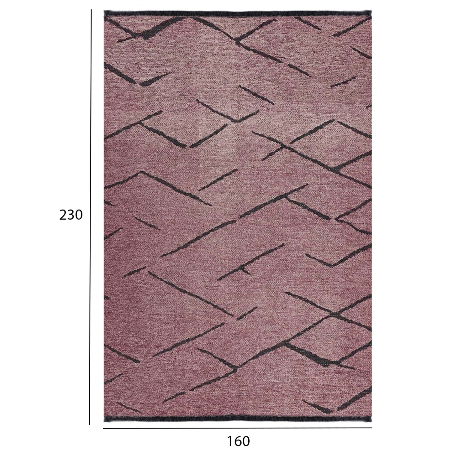 Hm7674.06 160Χ230cm, Dusty Pink-black Carpet With Self-fringes