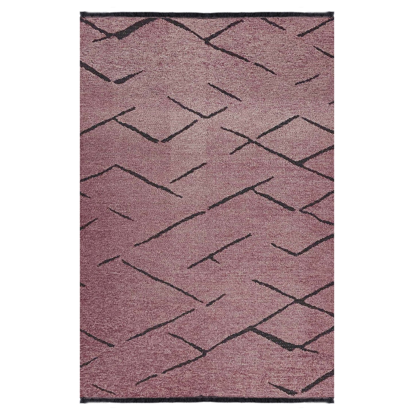 Hm7674.06 160Χ230cm, Dusty Pink-black Carpet With Self-fringes