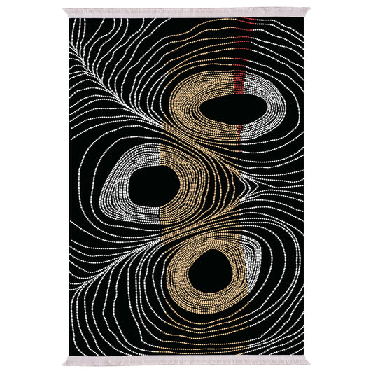 Living Room Carpet Josiane With Fringes Hm7723.27 180x280 Black-gold-grey