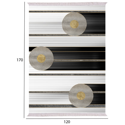 Living Room Carpet Josiane With Fringes White-black-gold 120x170cm.hm7677.24