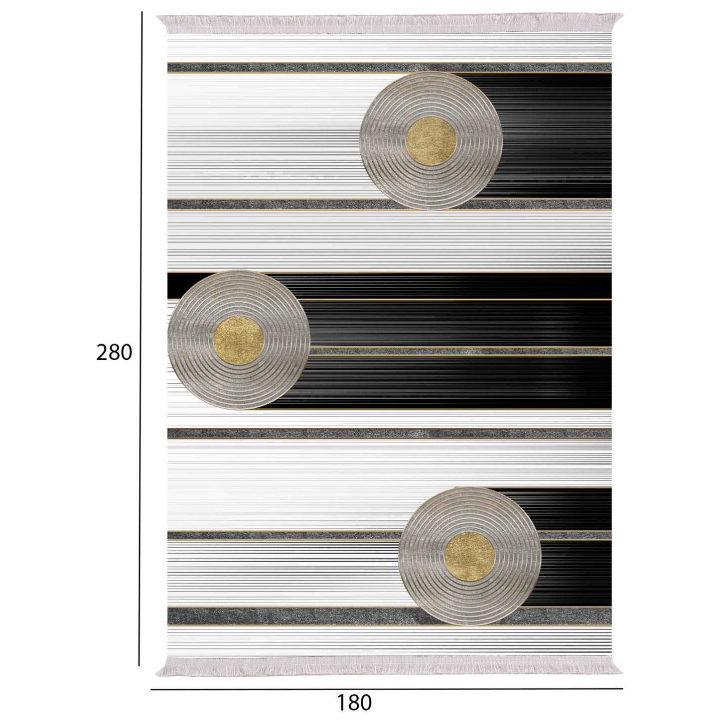 Living Room Carpet Josiane With Fringes White-black-gold 180x280cm.hm7723.24